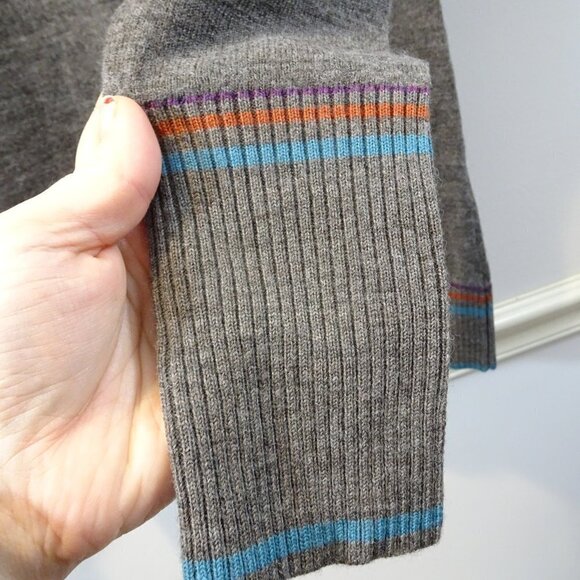 Smartwool Boat Neck Gray Sweater Size M Turquoise Orange Stripes - Picture 6 of 7